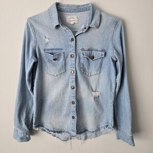 Current/Elliot Distressed Denim Shirt Jacket